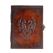 Handmade Leather Journal with Double Dragon Design – Unlined Writing Notebook, 8×6 Inch Refillable Diary for Men and Women