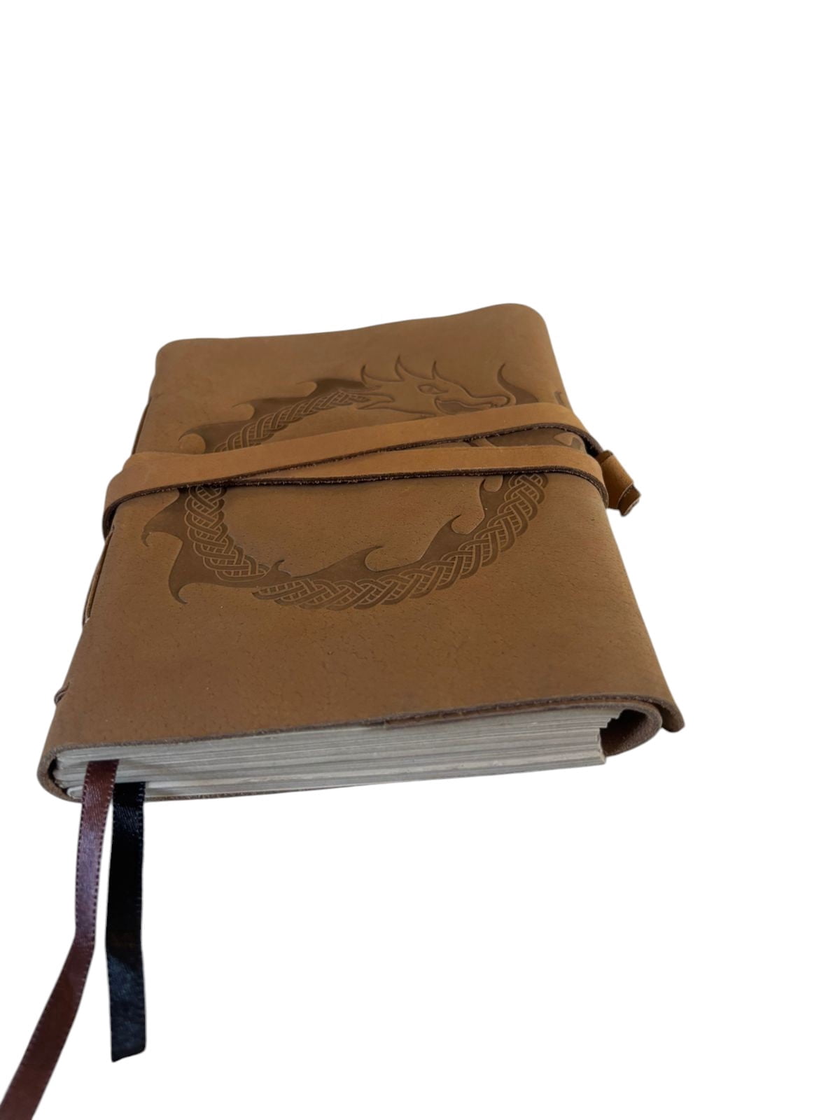 Handmade Leather Dragon Journal with Wrap Closure – 5x7 Inch Vintage Diary, Deckle Edge Paper, Rustic Notebook