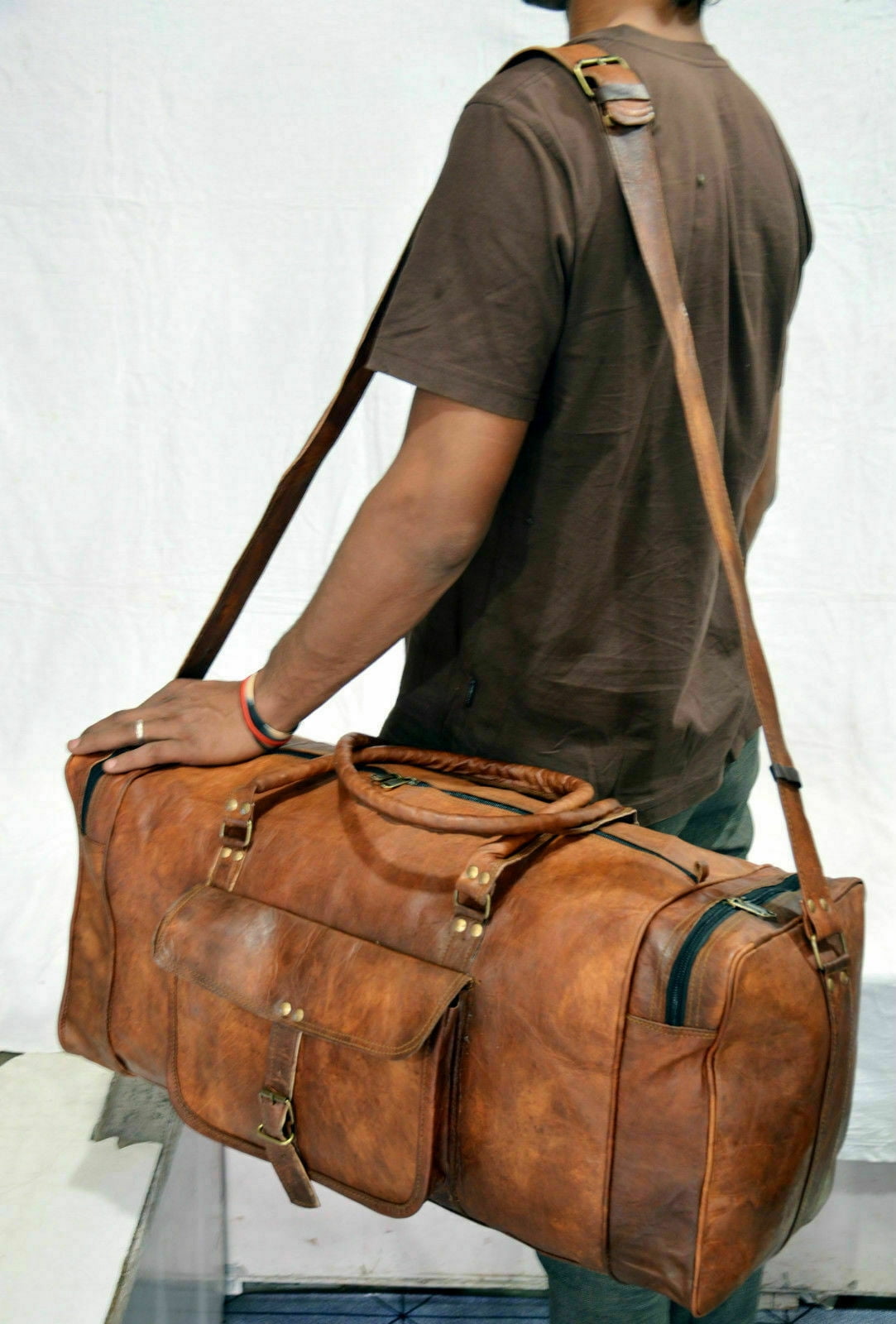 Handmade Leather Duffle Travel Weekend Sports Gym Bag