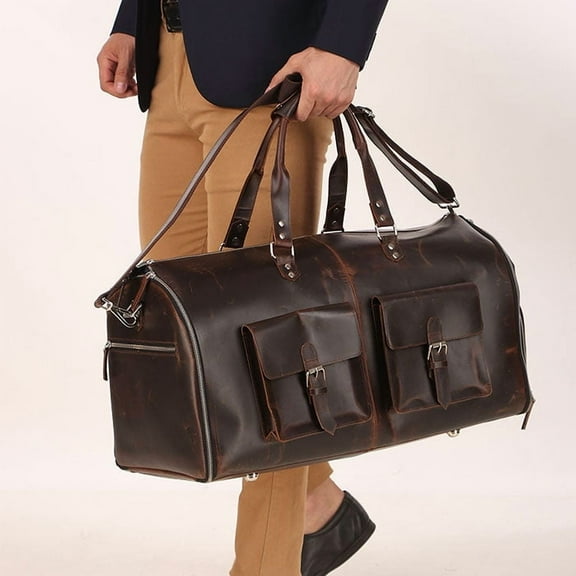 Handmade Leather Duffle bag with multiple pockets and adjustable strap and ideal for travel, short trip etc.