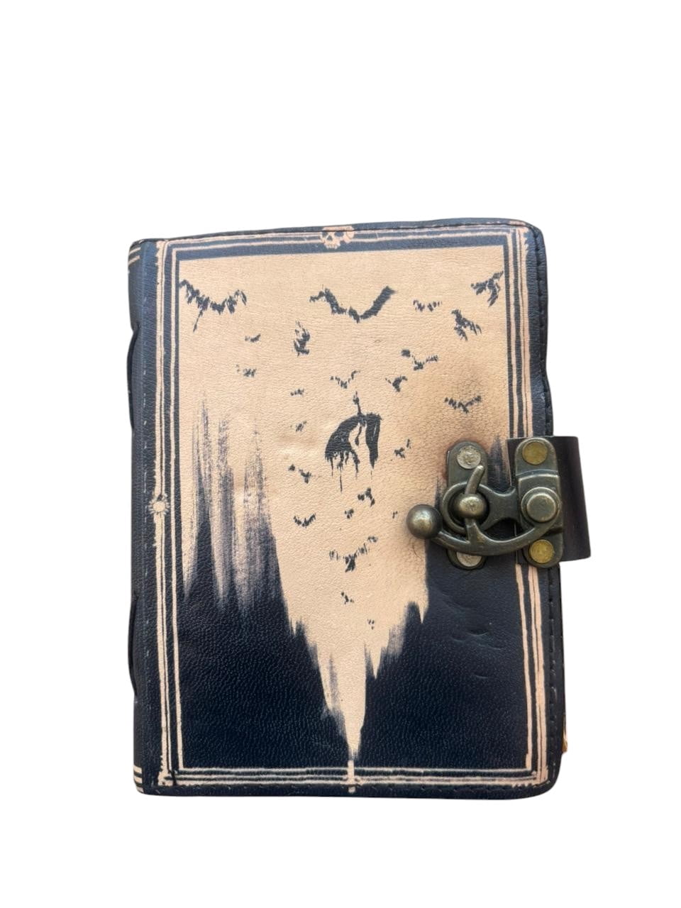 Handmade Leather Gothic Journal with Lock – Bat & Dark Art Design Vintage Deckle Edge Notebook (5x7 Inch, 200 Pages) – Rustic Diary Sketchbook