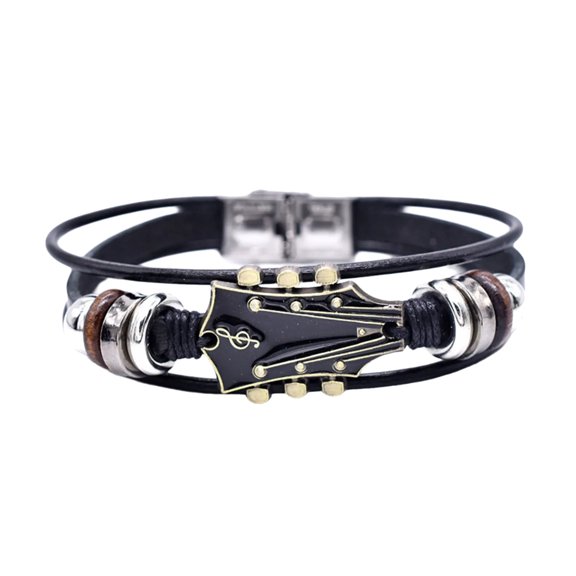 Handmade Leather Guitar Theme Leather Strap Multilayer Wrist Jewelry Leather Texture Present for Woman and Man