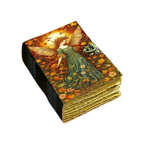 Handmade Leather Journal 5x7 Inch – 200 Pages – Vintage Deckle Edge Paper – Embossed Fairy Design – Leather Notebook for Writing, Drawing & Gifting
