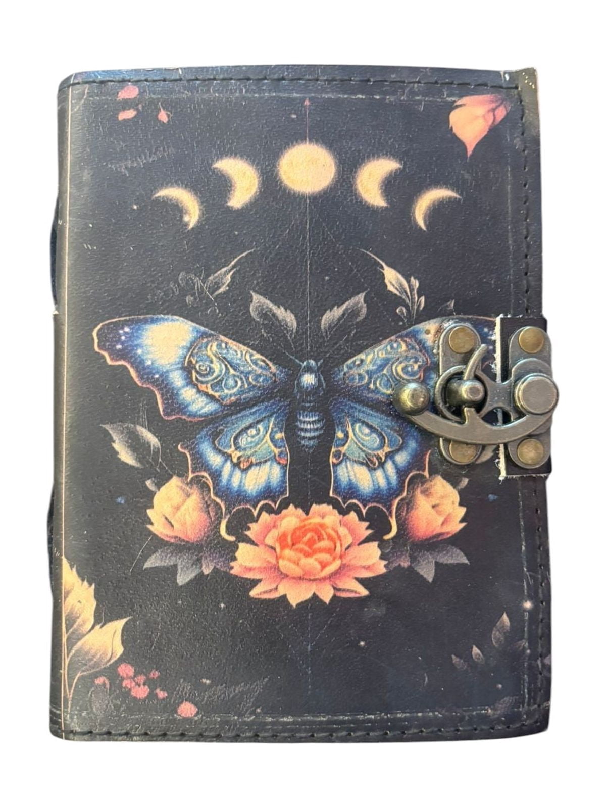 Handmade Leather Journal 5x7 Inch Butterfly Design Sketchbook with White Drawing Pages Vintage Lock Diary Notebook