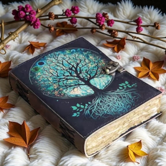 Handmade Leather Journal 5x7 Inch Tree of Life Design, 200 Deckle-Edge Pages, Vintage Lock Closure, Rustic Writing Notebook, Sketchbook & Gift Diary