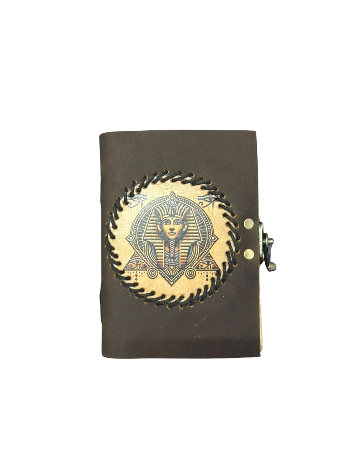 Handmade Leather Journal 6x4 Inch with Lock – Vintage Pharaoh Design Diary, Deckle Edge Handmade Paper Notebook, Travel Writing Journal