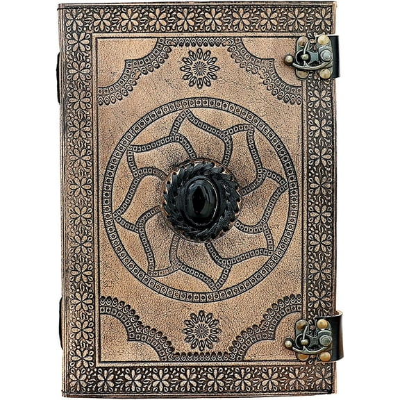 Handmade Leather Journal Diary Embossed Vintage Black Stone Leather Journal | Antique Journal With Lock