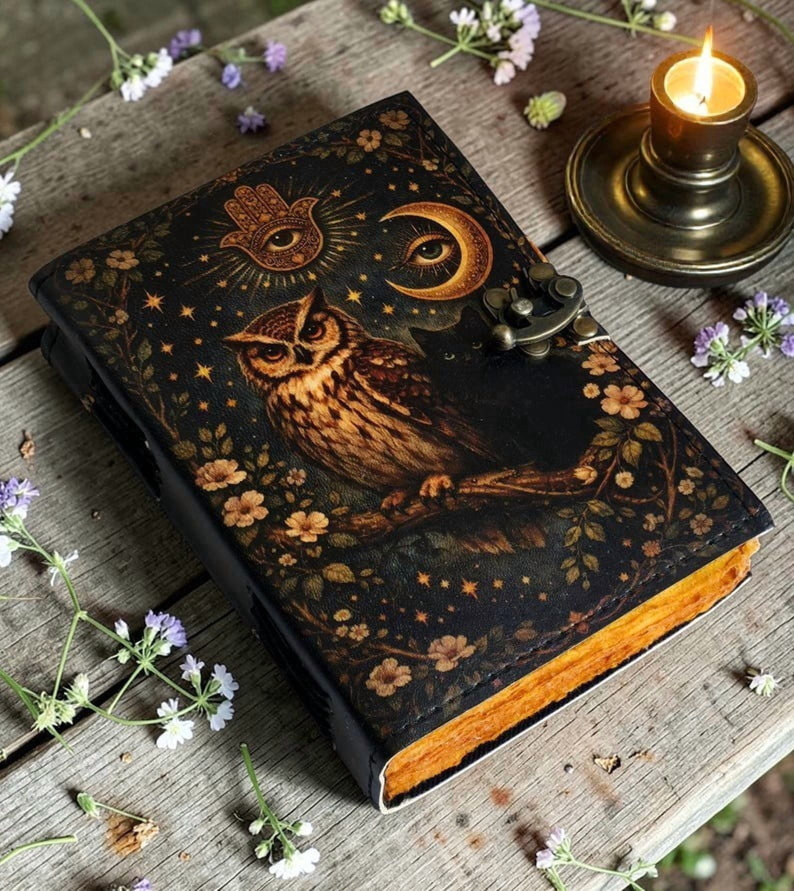 Handmade Leather Journal Owl Design with Clasp – 5x7 Inch Vintage Deckle Edge Paper Notebook, 200 Pages Rustic Writing Diary