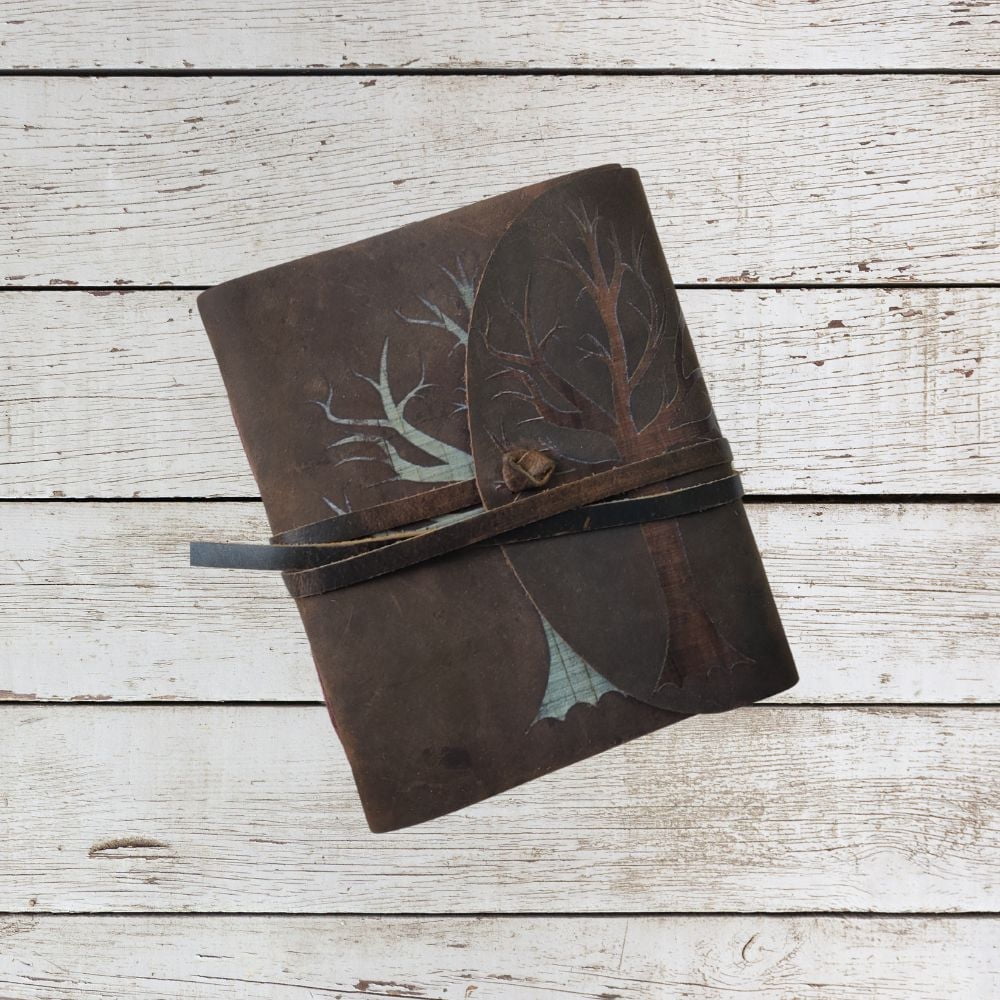Rustic Refillable Handmade Leather Journal with Tree Embossing – Vintage Refillable ...
