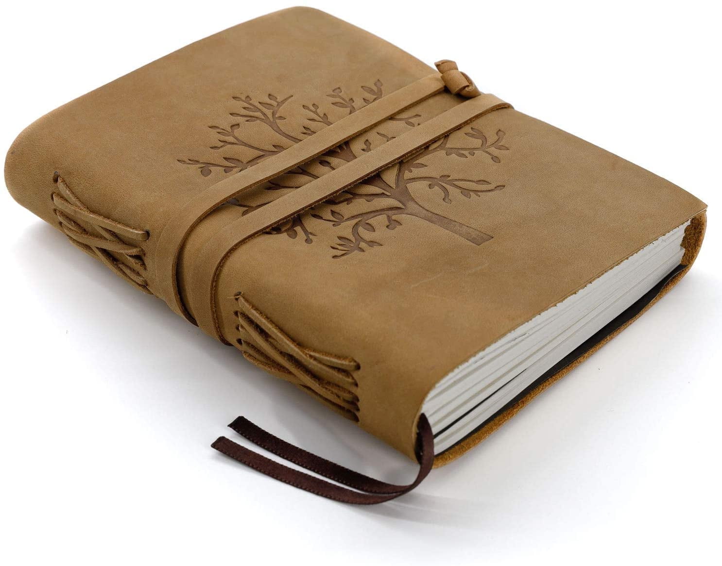 Handmade Leather Journal/Writing Notebook Diary/Bound Daily Notepad for Men & Women Unlined Paper Medium, Writing pad Gift for Artist, Sketch (Light Brown, 8 x 6)
