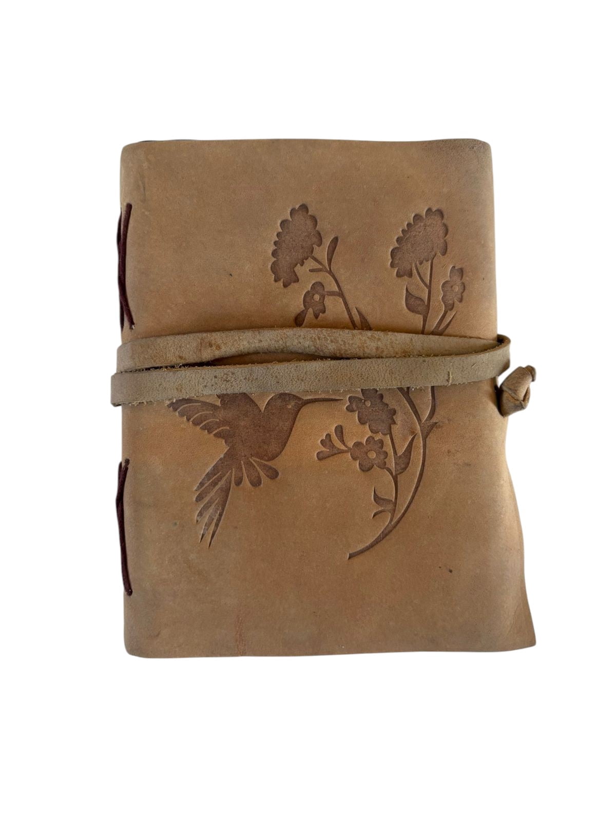 Handmade Leather Journal with Bird & Floral Design – 5x7 Inch Vintage Diary, 200 Deckle Edge Pages, Wrap Closure Notebook