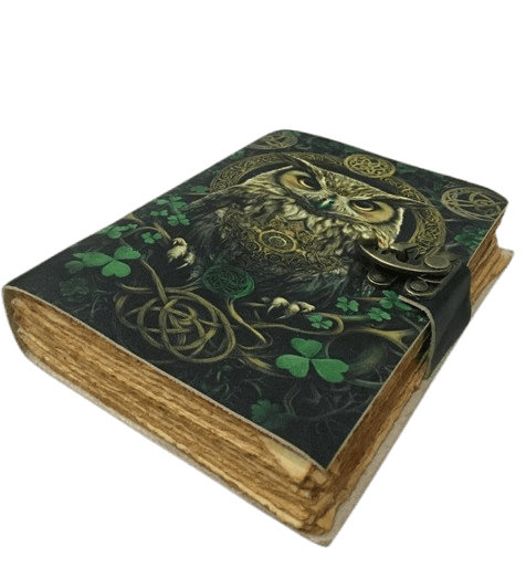 Handmade Leather Journal with Celtic Owl Artwork – 5x7 Inch Vintage Deckle Paper Notebook, 200 Pages