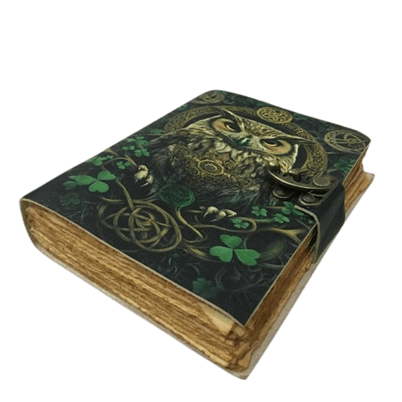 Handmade Leather Journal with Celtic Owl Artwork  5x7 Inch Vintage Deckle Paper Notebook, 200 Pages