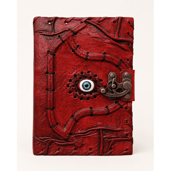 Handmade Leather Journal with Evil Eye, 7 x 5 Inch Vintage Notebook with Antique-Style Clasp and Handmade Paper