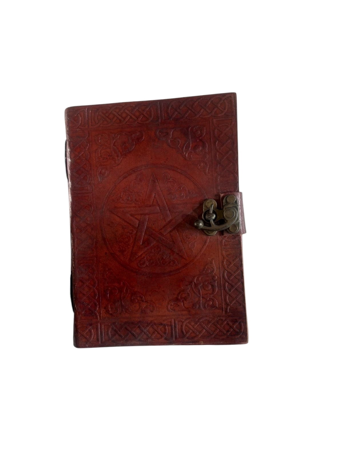 Handmade Leather Journal with Lock, Embossed Pentagram Design, White Drawing Pages, Vintage Diary Notebook 5x7 Inch