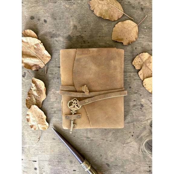 Handmade Leather Journal with Lock & Key  5x7 Inch Vintage Deckle Edge Paper Notebook, 200 Pages Rustic Writing Diary