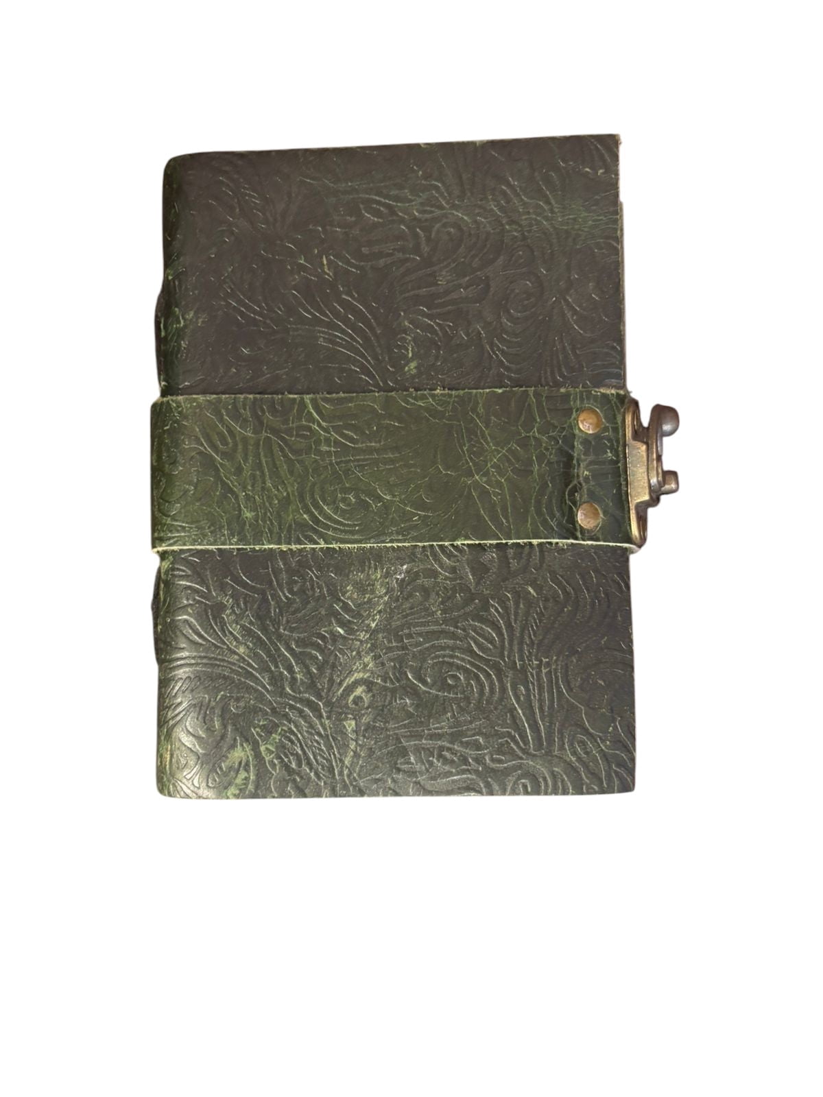 Handmade Leather Journal with Lock – Vintage Embossed Notebook, White Drawing Pages, 5x7 Inch Rustic Diary