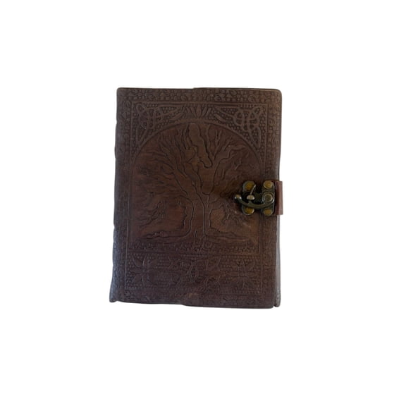 Handmade Leather Journal with Tree Design & Lock Vintage Diary, Deckle Edge Pages, Rustic Notebook