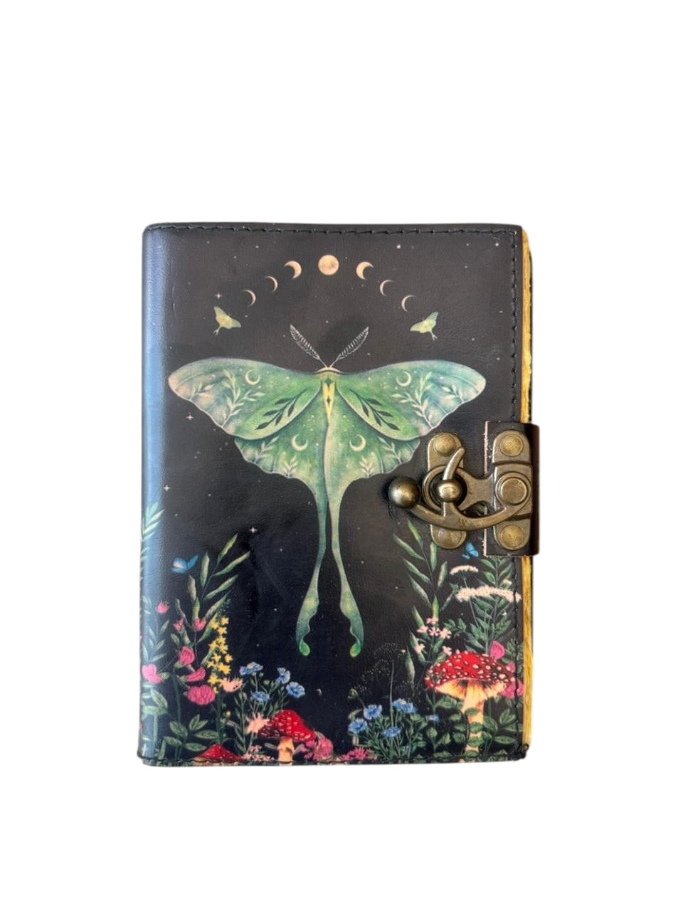 Handmade Leather Luna Moth Journal with Lock – Vintage Deckle Edge Paper Notebook (5x7 Inch, 200 Pages) – Nature Inspired Diary, Sketchbook