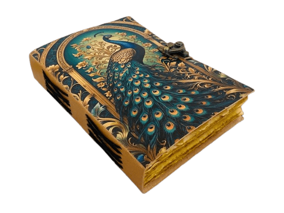 Handmade Leather Peacock Journal, 5x7 Inch | 200 Pages Vintage Deckle-Edge Paper | Artisan Writing Notebook for Women & Men, Travel Diary, Sketchbook Gift