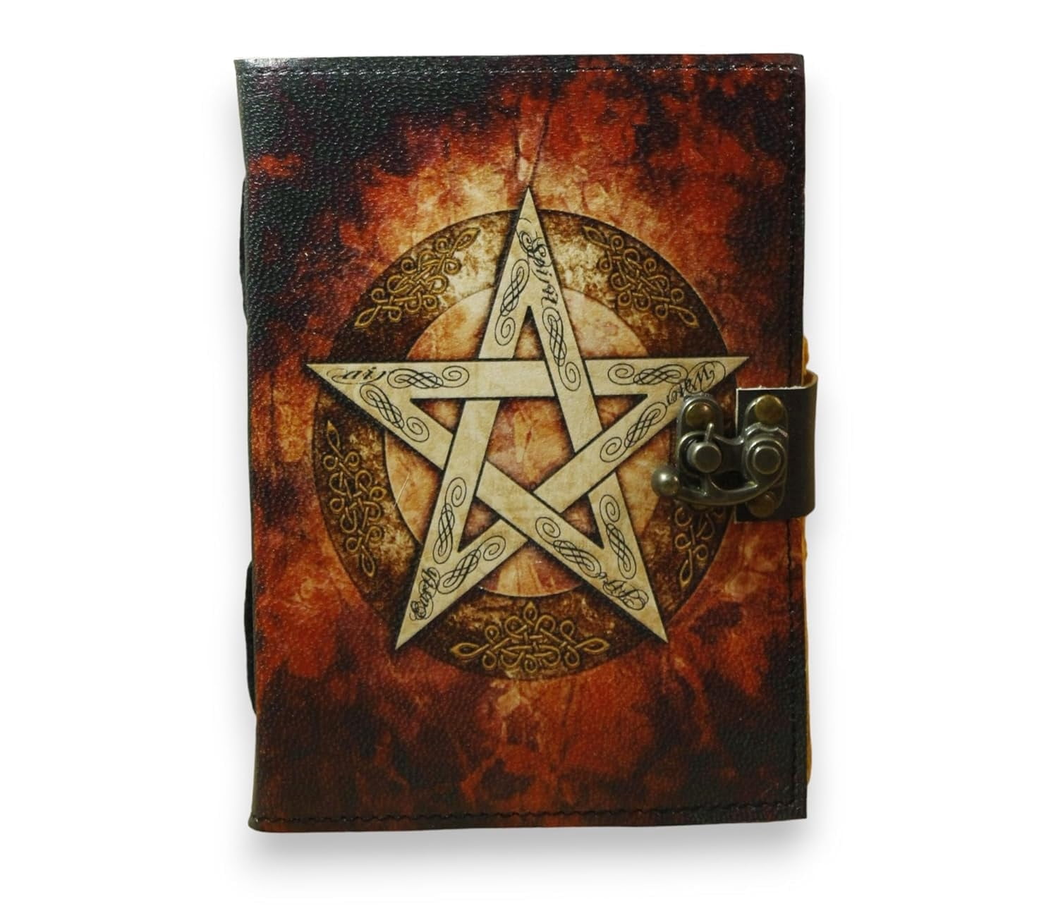 Handmade Leather Pentagram Journal with Lock, Gothic Wicca Vintage Diary Notebook