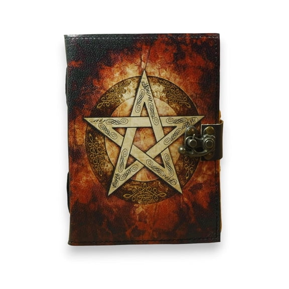 Handmade Leather Pentagram Journal with Lock, Gothic Wicca Vintage Diary Notebook