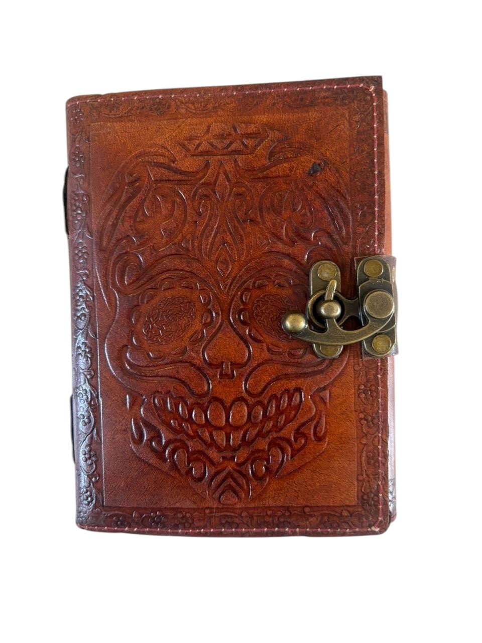 Handmade Leather Skull Journal with Lock – Vintage Diary, Handmade Deckle Edge Pages, Gothic Writing Notebook