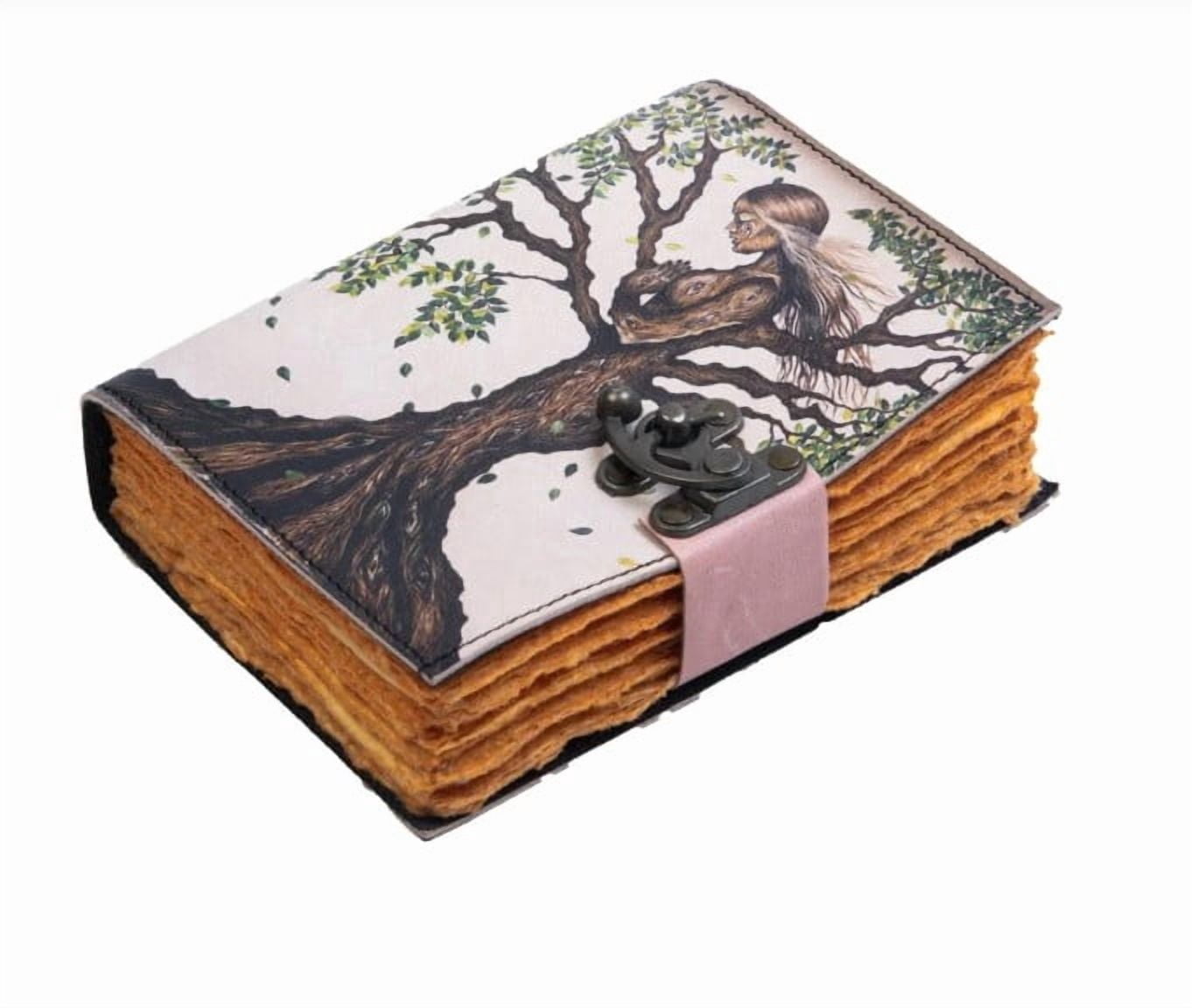 Handmade Leather Tree of Life Journal with Lock, Vintage Artistic Writing Diary Notebook