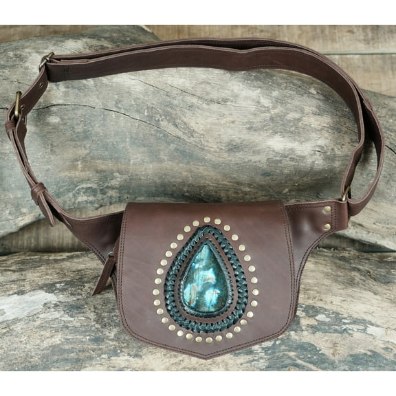 Handmade Leather Waist Belt with Studded Turquoise Stone Accent.
