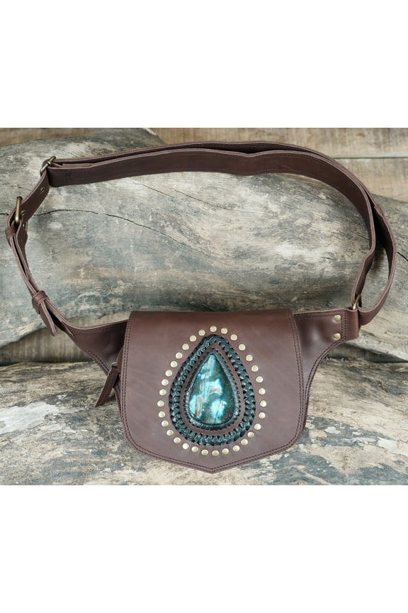 Handmade Leather Waist Belt with Studded Turquoise Stone Accent.
