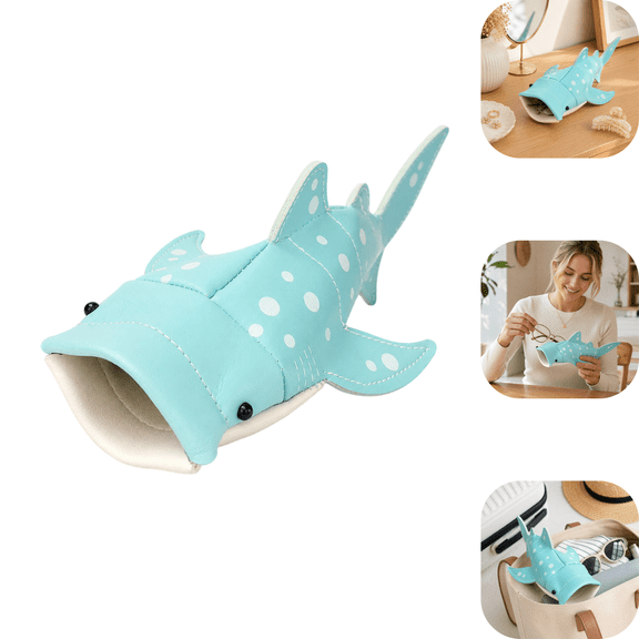 Handmade Leather Whale Shark Key Pouch Card Holder, Cute Shark-Shaped Glasses Bag Soft Leather Eyewear Wallet, Custom Engravable Portable Pouch, Perfect Gift for Friends & Lovers Blue