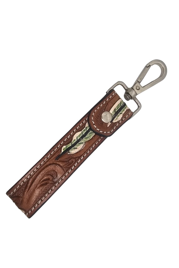 Leather Keychain Wristlet Handmade  Full Grain Leather Key Strap with Swivel Clip, Tooled Western Key Fob Holder for Men & Women