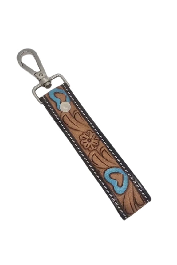 Handmade Full Grain Leather Keychain for Men & Women  Leather Key Fob with Metal Clip  Hand Tooled Heart Design, Durable Western Style Key Holder