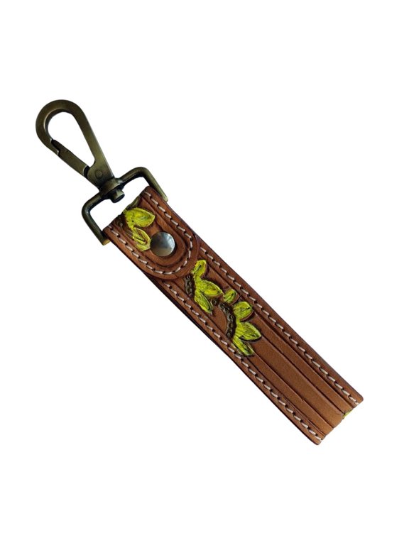 Handmade Full Grain Leather Keychain for Men & Women Leather Key Fob with Metal Clip Hand Tooled Western Design, Durable Key Holder