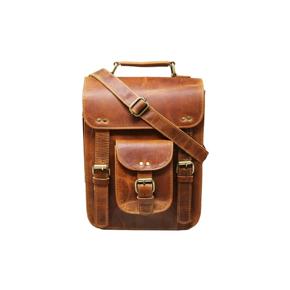 Jaald 11" Leather Satchel Messenger Bag Cross Body Shoulder Purse Vintage Laptop Bag for Men and Women Travel Work Bag