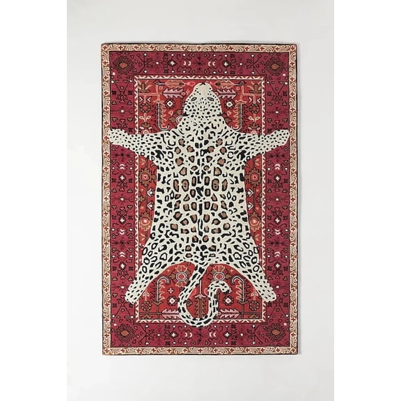 RAINFOREST RUG Modern Hand-Tufted Red Leopard Area Rugs, 5' x 8', Handmade