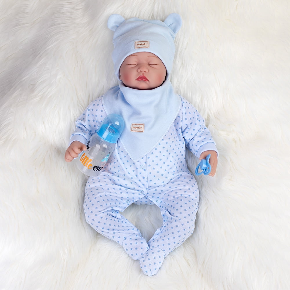 Handmade Lifelike Reborn Baby Dolls Soft Cloth Body Newborn Boy Doll Closed Eyes Doll with Accessories