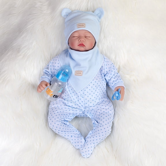 Handmade Lifelike Reborn Baby Dolls Soft Cloth Body Newborn Boy Doll Closed Eyes Doll with Accessories