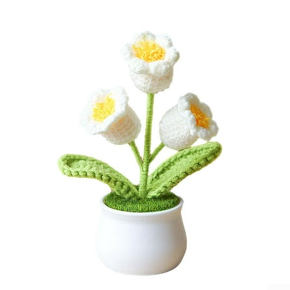 Handmade Lily of The Valley Potted Crochet Simulated Plant Bonsai