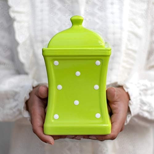 Handmade Lime Green and White Polka Dot Large Ceramic 31.5oz/900ml Kitchen Storage Jar with Lid | Pottery Canister, Cookie Jar, Housewarming Gift$$Home Decor, Kitchen, & Other
