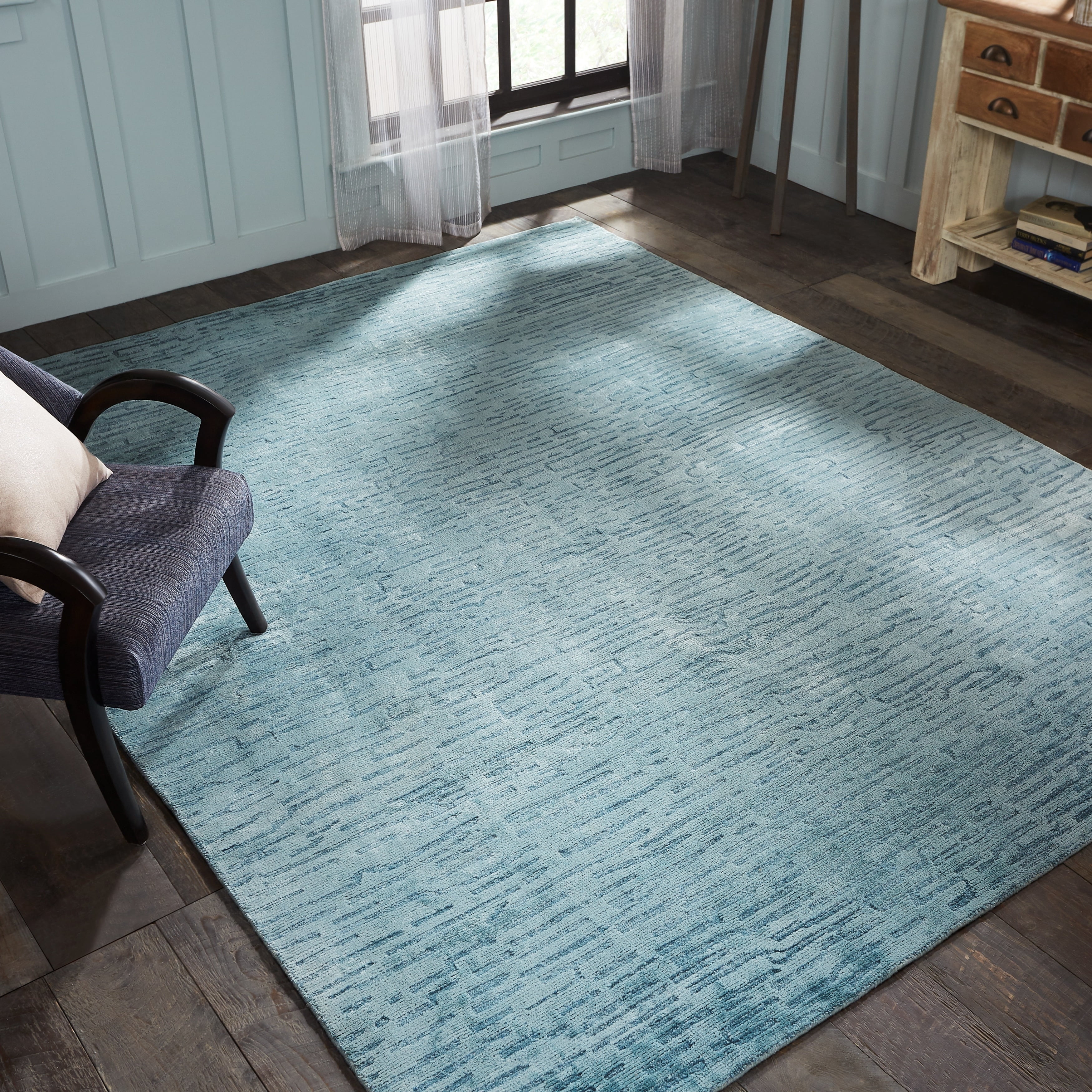 Aegean Blue Handmade Geometric Wool & Viscose Rug 2' x 3'