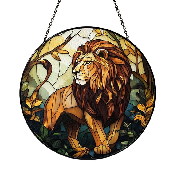 Handmade Lion Glass Sun Catcher, Forest Scene Window Decor, Perfect Gift for Animal Lovers