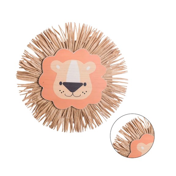 Handmade Lions Wall Decors Raffias Handwovens Animal Head Wall Hangings Ornament for Nurserys Room Kindergarten Hom
