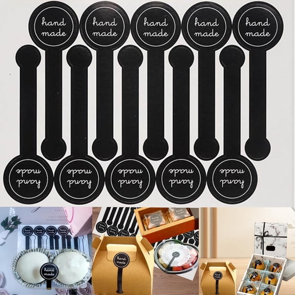 Handmade Lollipop Baking Seal Stickers, Black Hand Made Label Stickers, Bakery Cake Box Tamper Evident Stickers, Canned Goods Self-Adhesive Packaging Labels