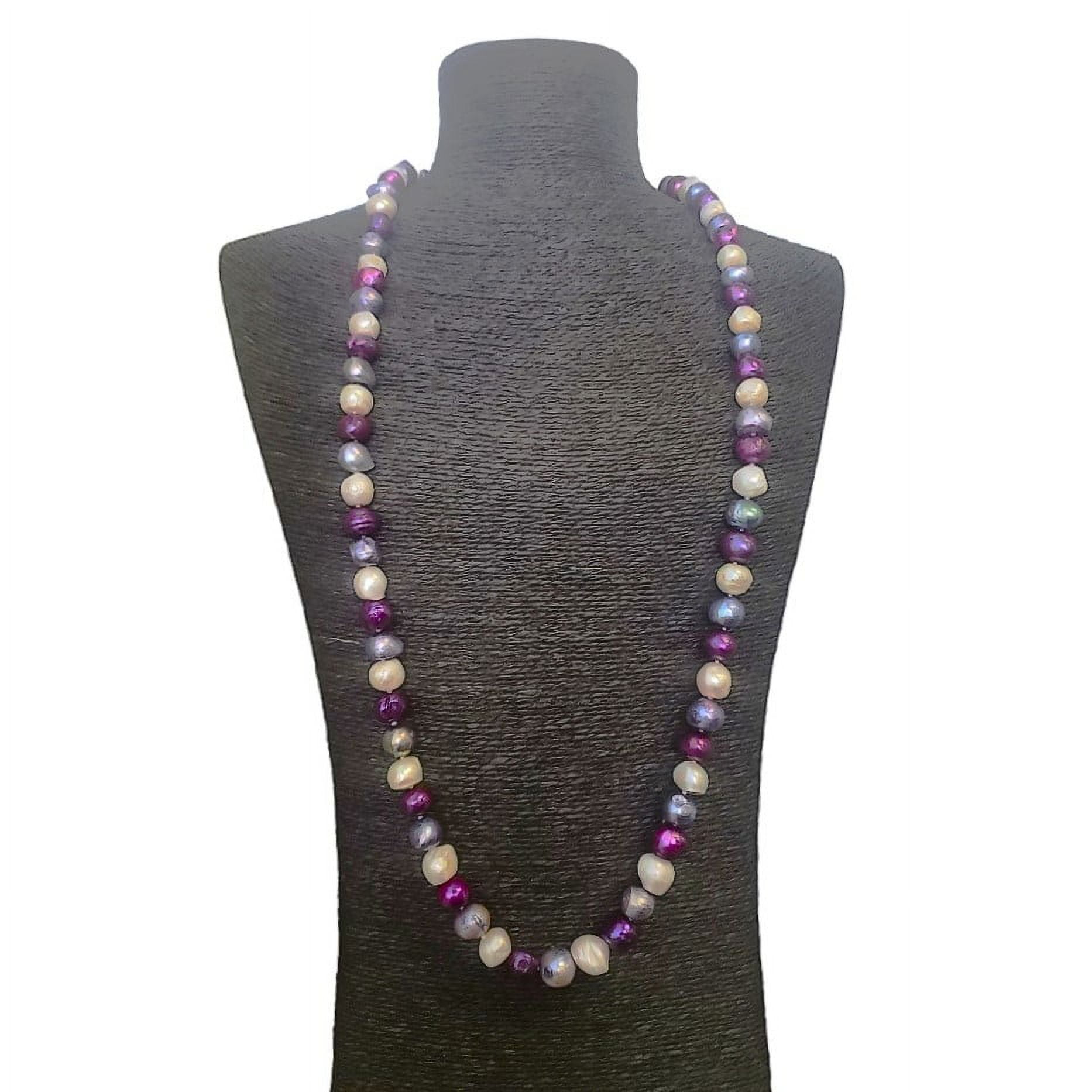 Handmade 7-8mm White Freshwater Pearl & 14mm Purple Jade Gems Necklace 18