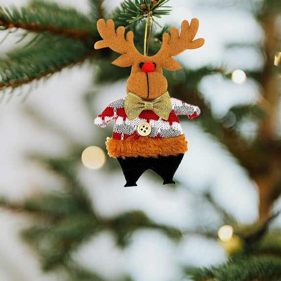 Handmade-Look Christmas Ornaments - 5.5 Inch Knit-Style Santa & Snowman Hanging Decor - Lightweight Polyester Tree Pendants for Home/Gift/Office (Set of 3)