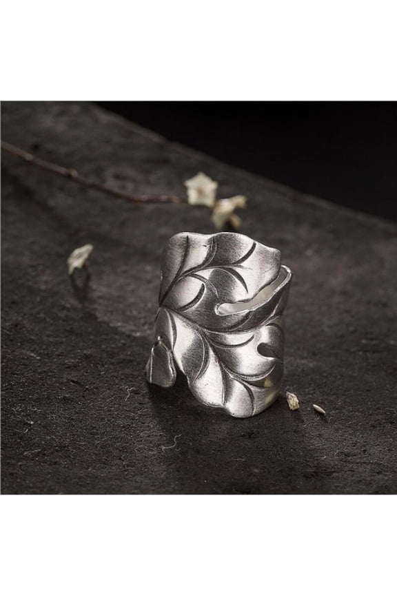 Handmade Lotus Leaf Ring Adjustable Open Band Index Finger Jewelry Thai Style Chiang Mai Craft Accessory for Women Gift