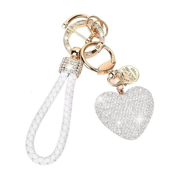 Handmade Love Heart Key Chain with Diamonds Sparkling Rhinestones Keychain Pendant Gift for Couple and Trendsetters