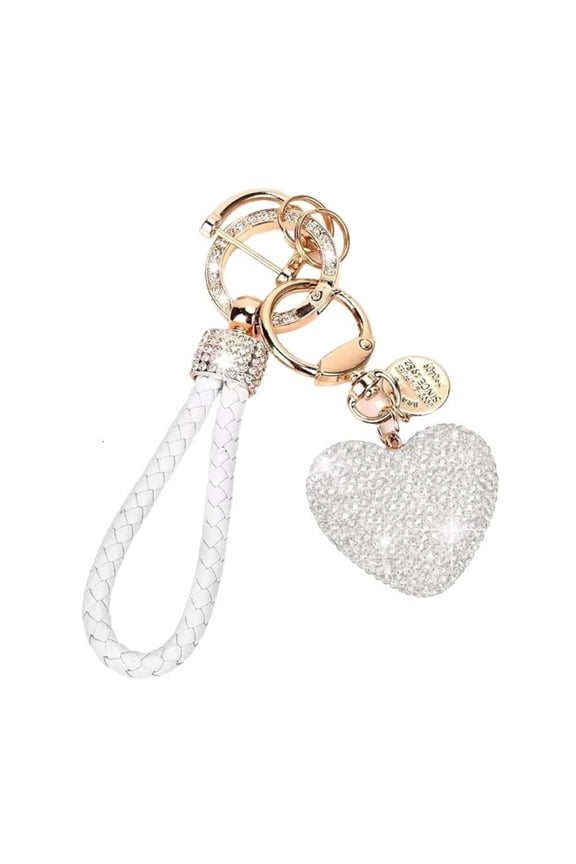 Handmade Love Heart Key Chain with Diamonds Sparkling Rhinestones Keychain Pendant Gift for Couple and Trendsetters