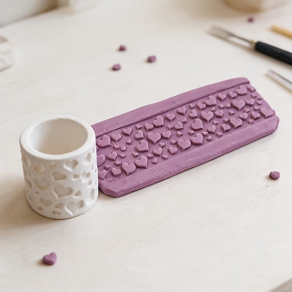 Handmade Love Pattern Texture Roller - Seamless Embossing Tool for Ceramics and Crafts